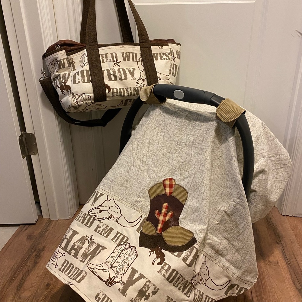 Handmade Diaper Bag w/ Matching Car Seat Cover